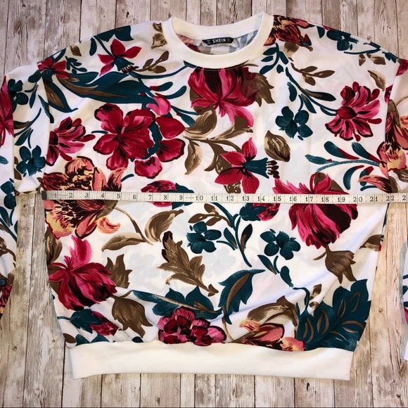 “Shein” brand gorgeous floral,drop shoulder, knit pullover top, size L -NWOT - Picture 10 of 13